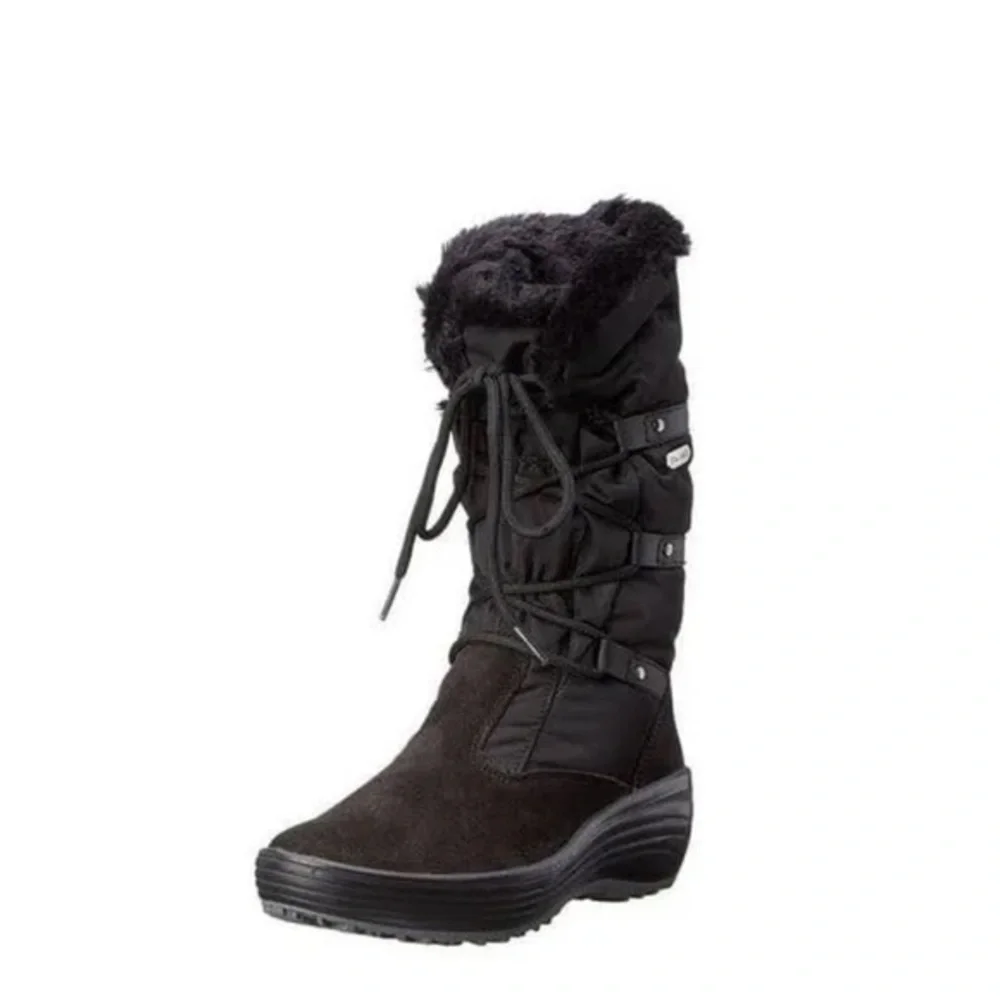 Pajar Celine Black Faux Fur Lace Up Winter Boots‎ Size 11